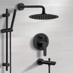 Remer TSR52 Matte Black Tub and Shower Faucet Set with Rain Shower Head and Hand Shower